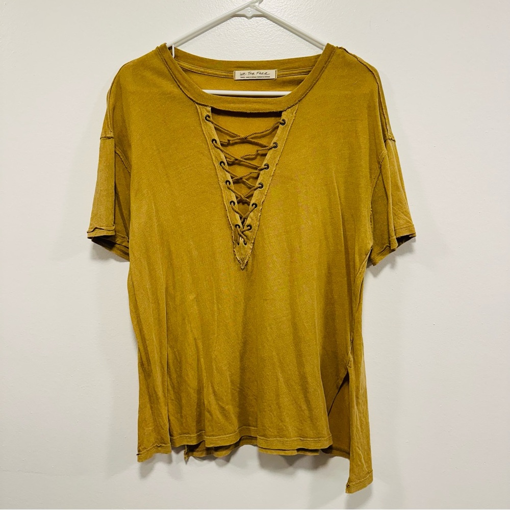 Free people shirt! Women’s  Mustard Lace-Up Top Size Small